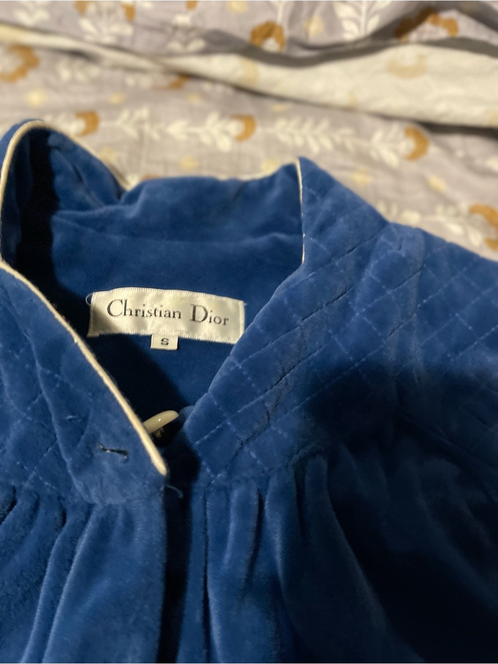 Dior Blue Quilted Velvet Jacket with Cream Trim